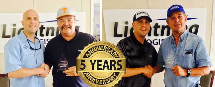 Congrats to Mr. Robert Craft & Mr. Michael Carlson on their 5 Year Anniversary with Lightning Logistics!